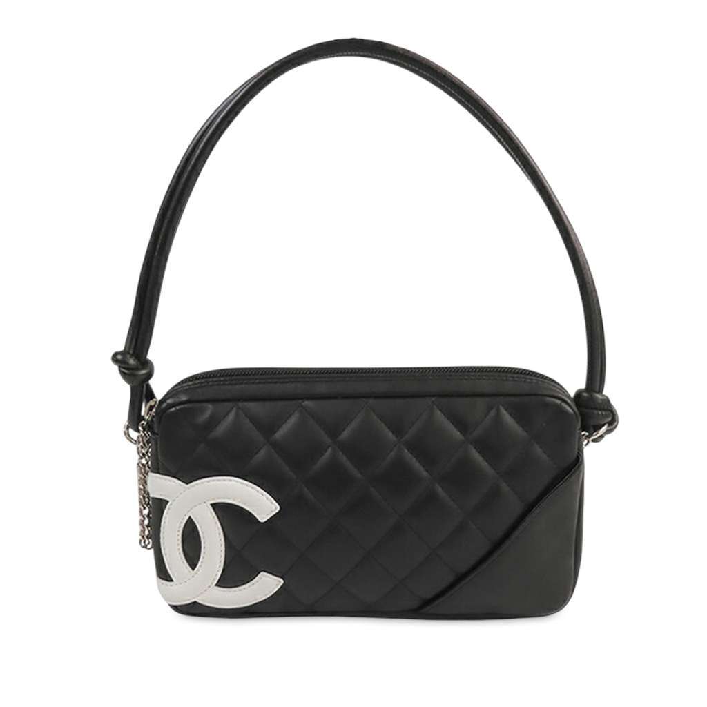 Chanel Quilted Lambskin Cambon Ligne Pochette Black Leather Good - Front View