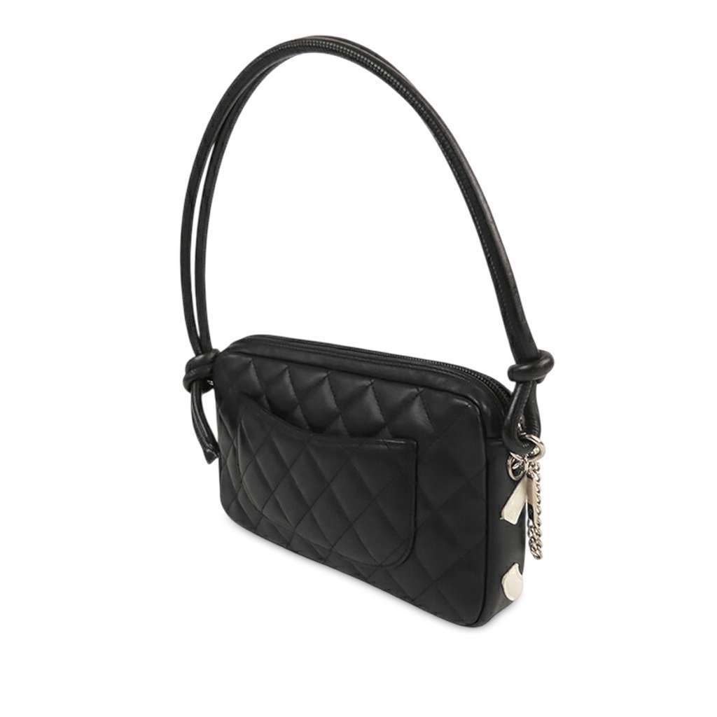 Chanel Quilted Lambskin Cambon Ligne Pochette Black Leather Good - Back View