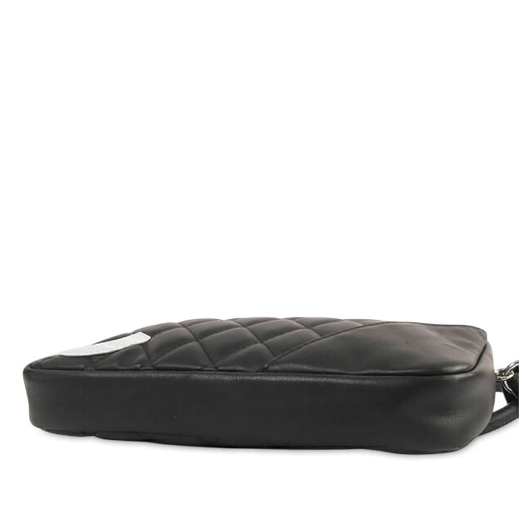 Chanel Quilted Lambskin Cambon Ligne Pochette Black Leather Good - Inside View