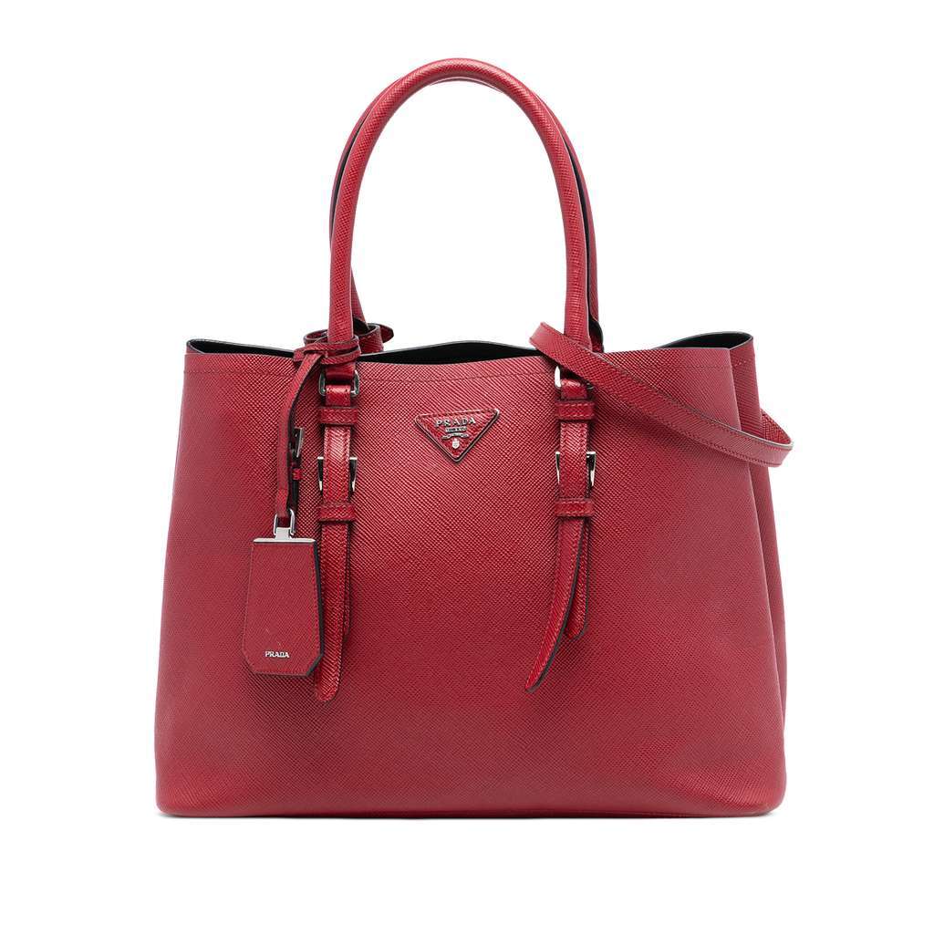 Prada Large Saffiano Cuir Double Satchel Red Leather Good - Front View
