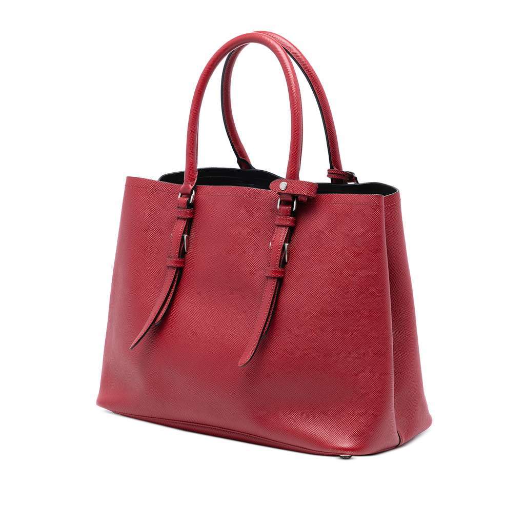 Prada Large Saffiano Cuir Double Satchel Red Leather Good - Back View