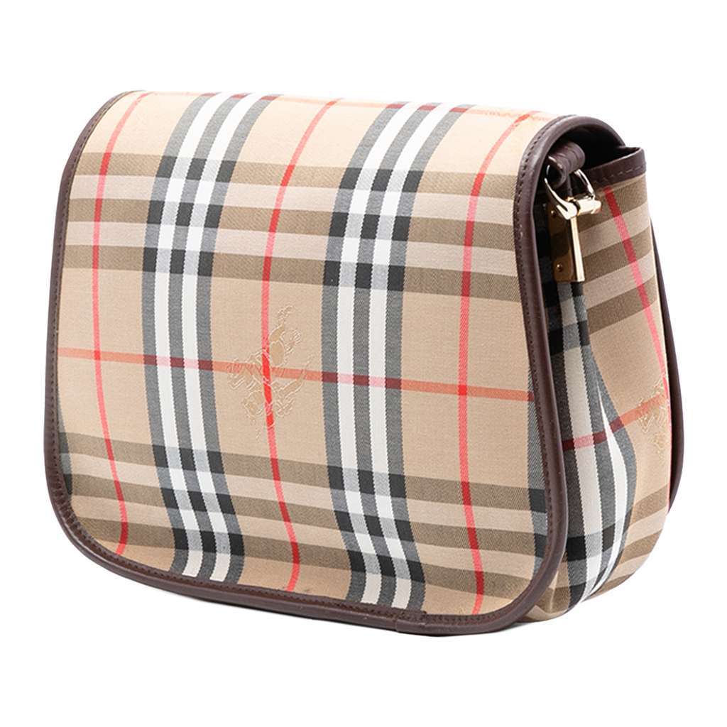 Burberry Haymarket Check Canvas Crossbody Brown Canvas Good - Back View