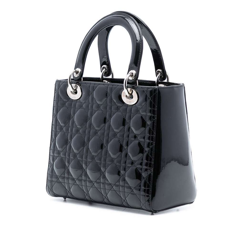 Dior Medium Patent Cannage Lady Dior Black Leather Good - Back View