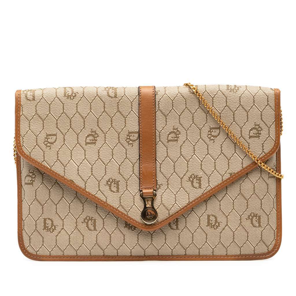 Dior Honeycomb Coated Canvas Chain Crossbody Brown Canvas Very good - Front View