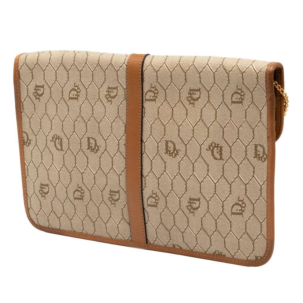Dior Honeycomb Coated Canvas Chain Crossbody Brown Canvas Very good - Back View
