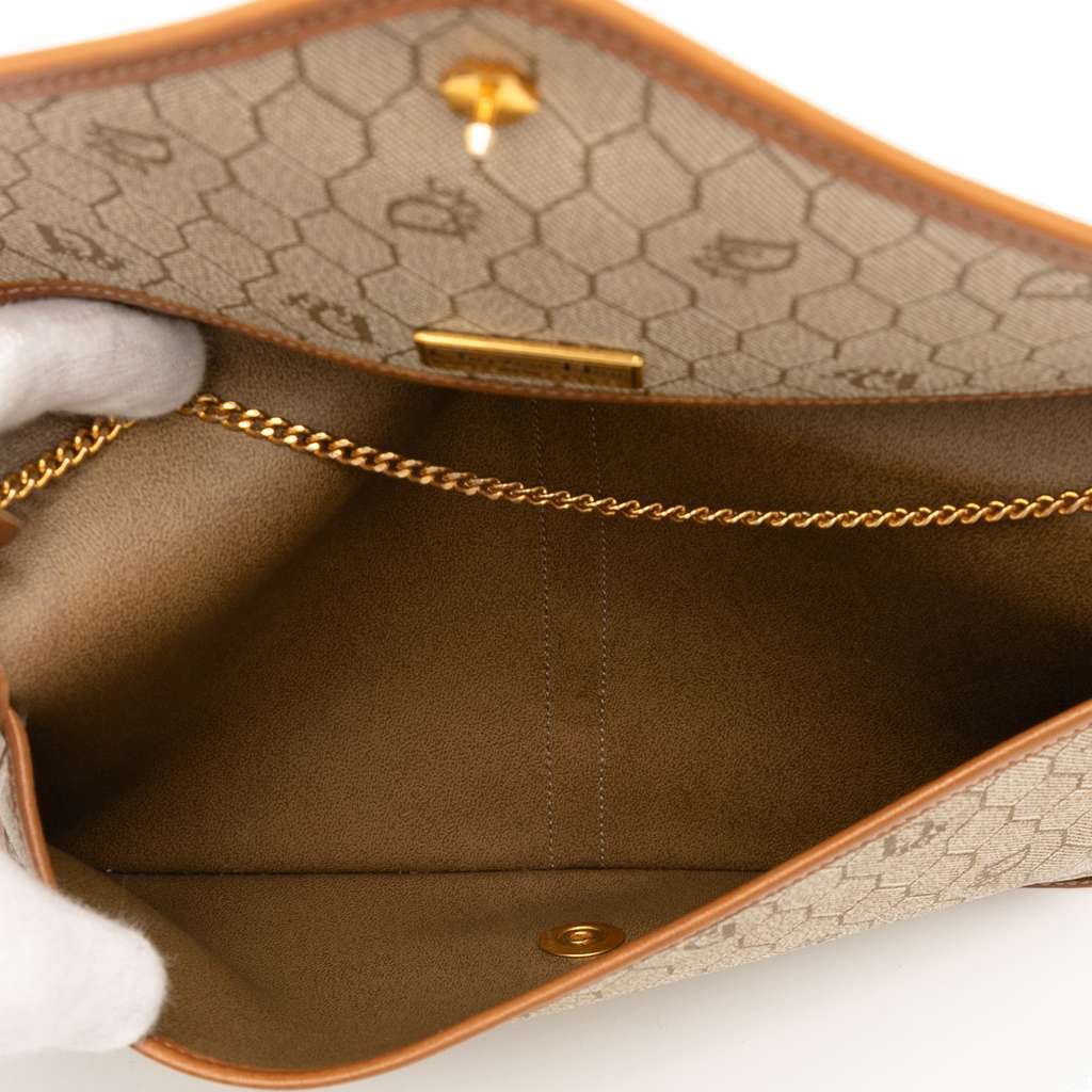 Dior Honeycomb Coated Canvas Chain Crossbody Brown Canvas Very good - Model View