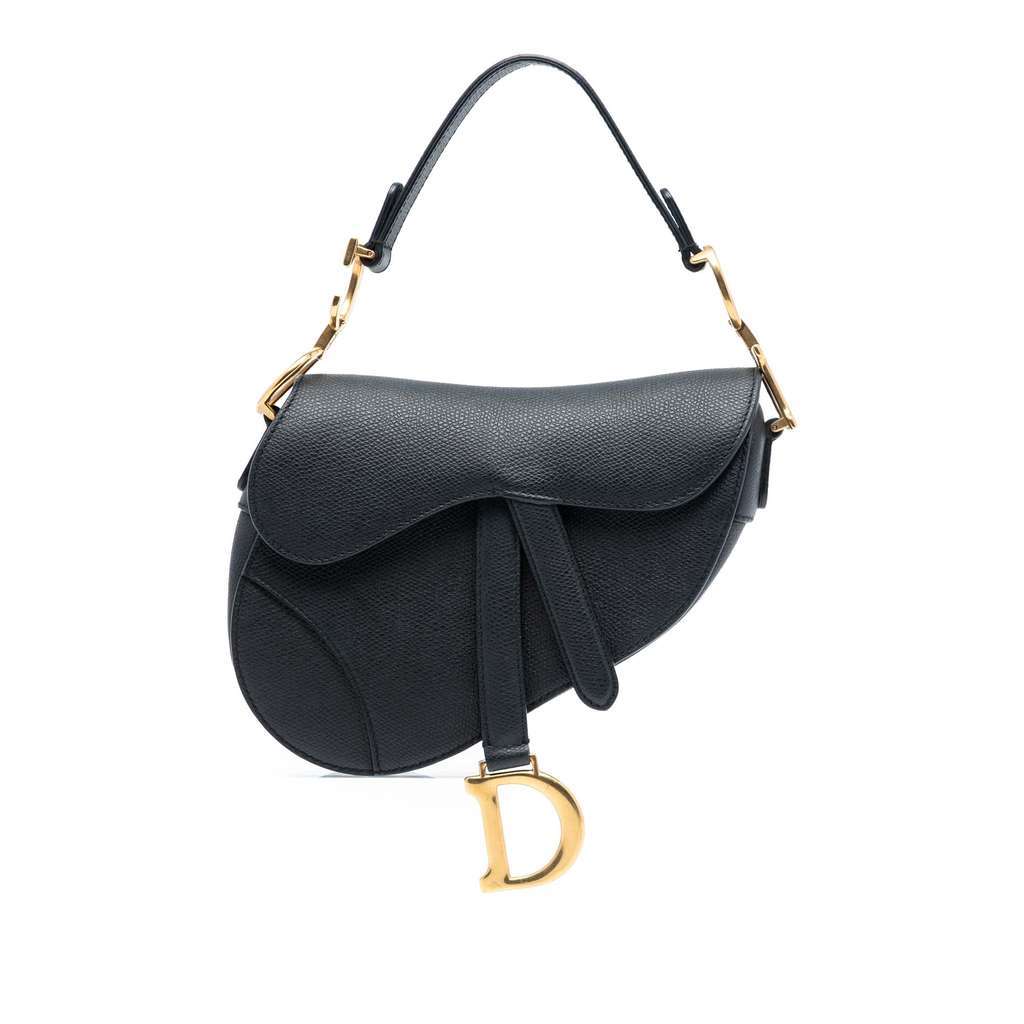 Dior Mini Grained Calfskin Saddle Bag Black Leather Very good condition - Front View