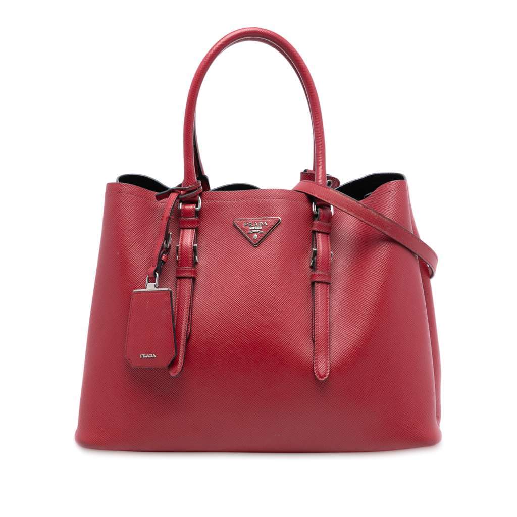 Prada Medium Saffiano Cuir Double Handle Satchel Red Leather Very good - Front View