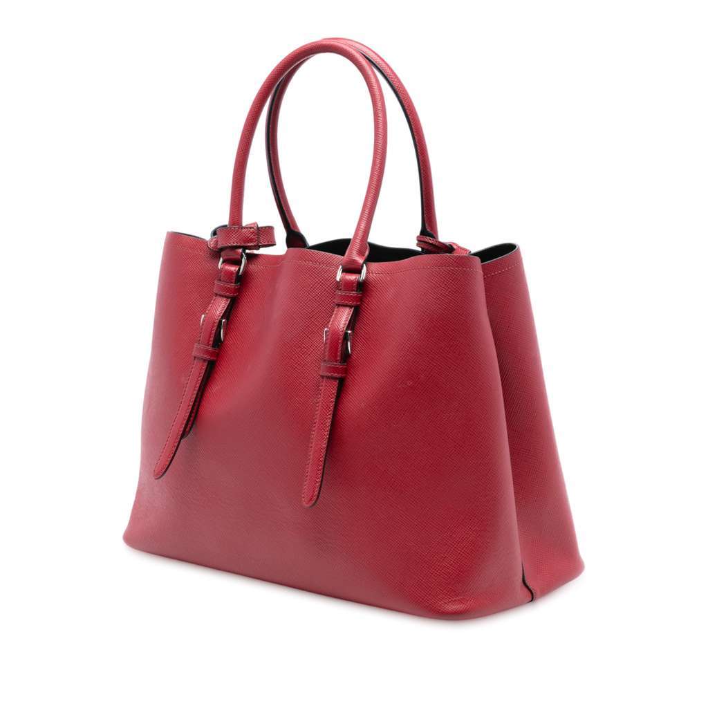 Prada Medium Saffiano Cuir Double Handle Satchel Red Leather Very good - Back View