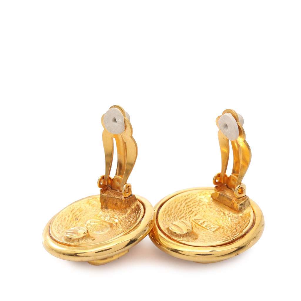 Chanel CC Gold Plated Button Clip On Earrings Gold Metal Good - Inside View