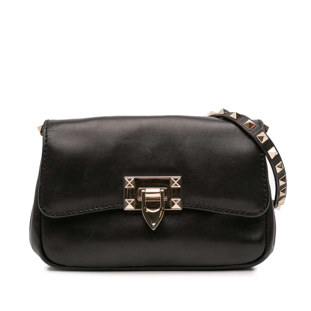 Valentino Small Leather Rockstud Crossbody Black Leather Very good - Front View