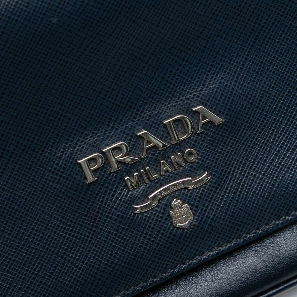 Prada Saffiano and City Calf Chain Crossbody Blue Leather Very good - Box View