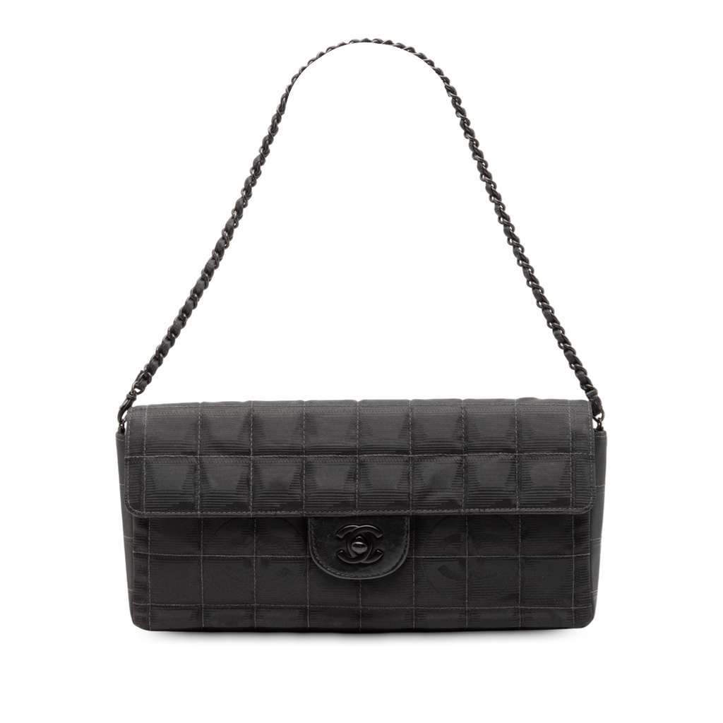 Chanel New Travel Line Nylon East West Flap Black Good - Front View
