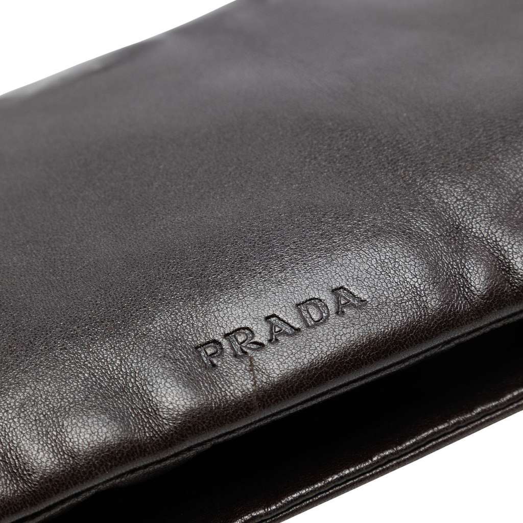 Prada Leather Fold Over Shoulder Bag Brown Leather Very good - Box View