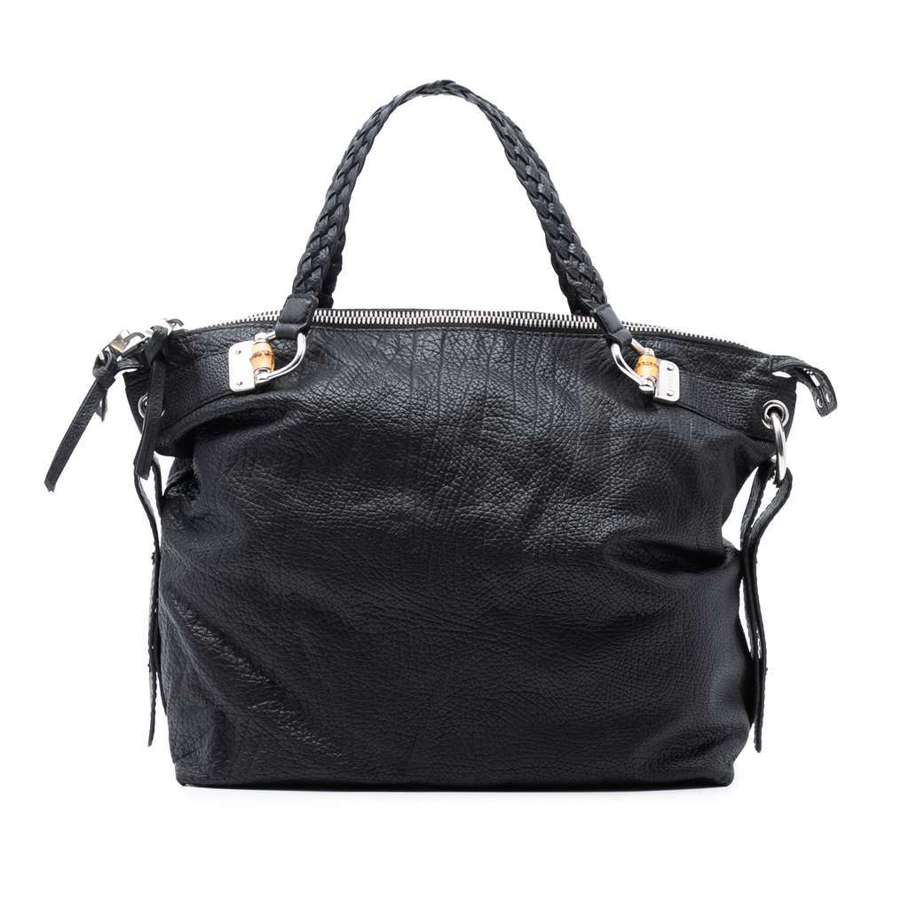 Gucci Large Leather Bamboo Bar Tote Black Leather Very good - Front View