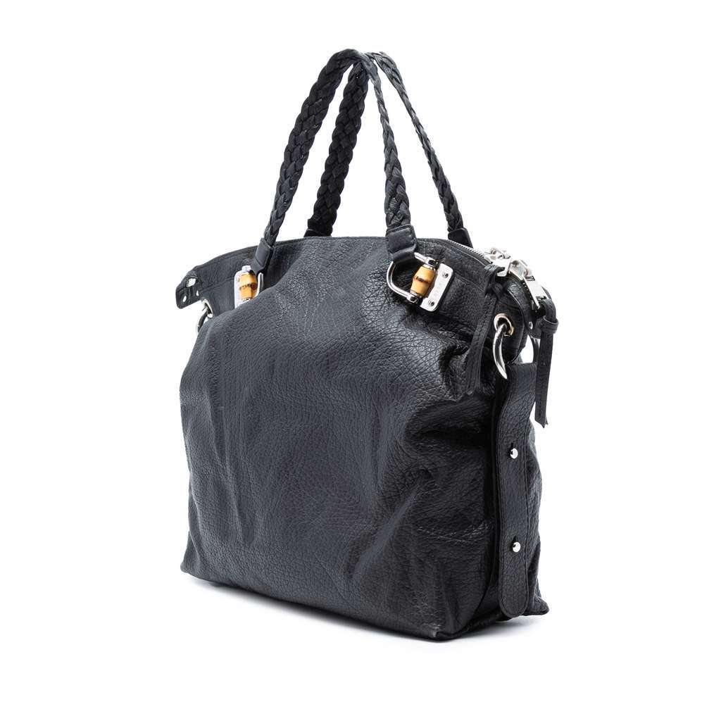 Gucci Large Leather Bamboo Bar Tote Black Leather Very good - Back View