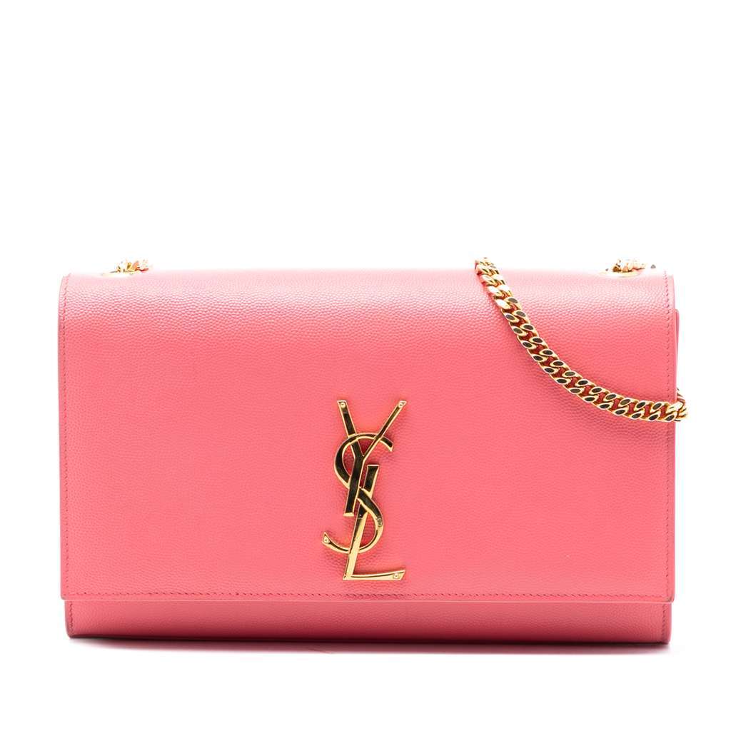 Saint Laurent Medium Grain De Poudre Monogram Kate Crossbody Pink Leather Very good - Front View