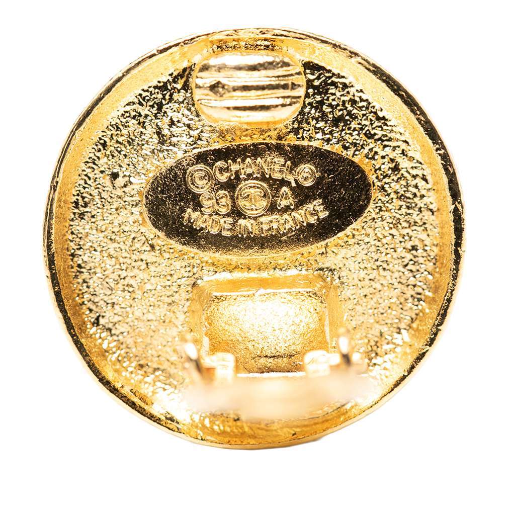 Chanel CC Gold Plated Button Clip on Earrings Gold Metal Very good - Inside View
