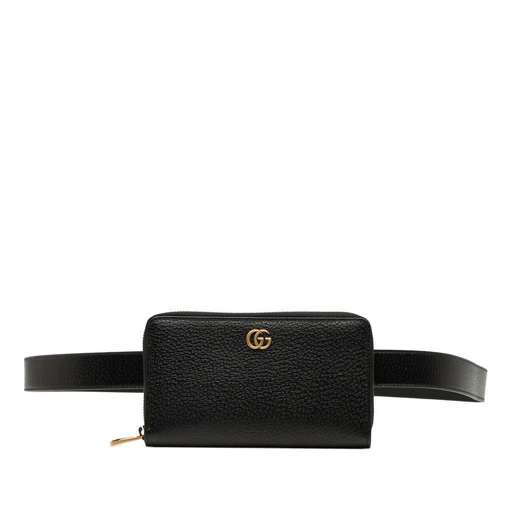 Gucci GG Marmont Leather Double Belt Bag Black Leather Good - Front View