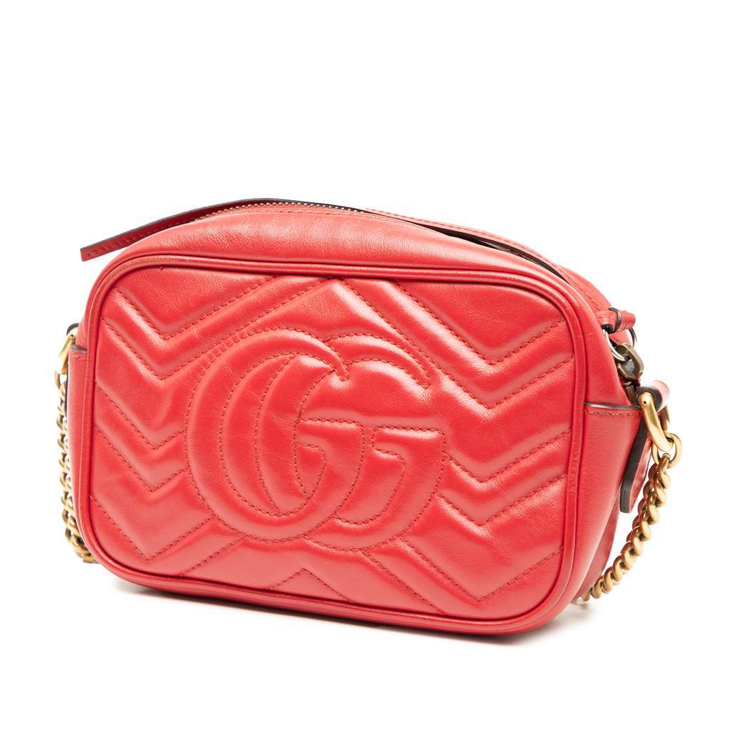 Gucci Mini GG Marmont Matelasse Leather Crossbody Red Leather Very good - Back View
