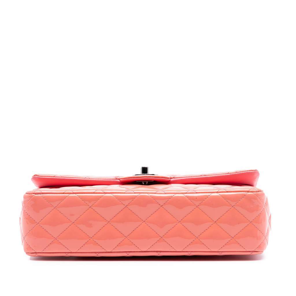 Chanel Medium Classic Patent Double Flap Pink Leather Good - Inside View