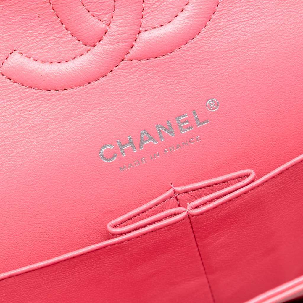 Chanel Medium Classic Patent Double Flap Pink Leather Good - Box View
