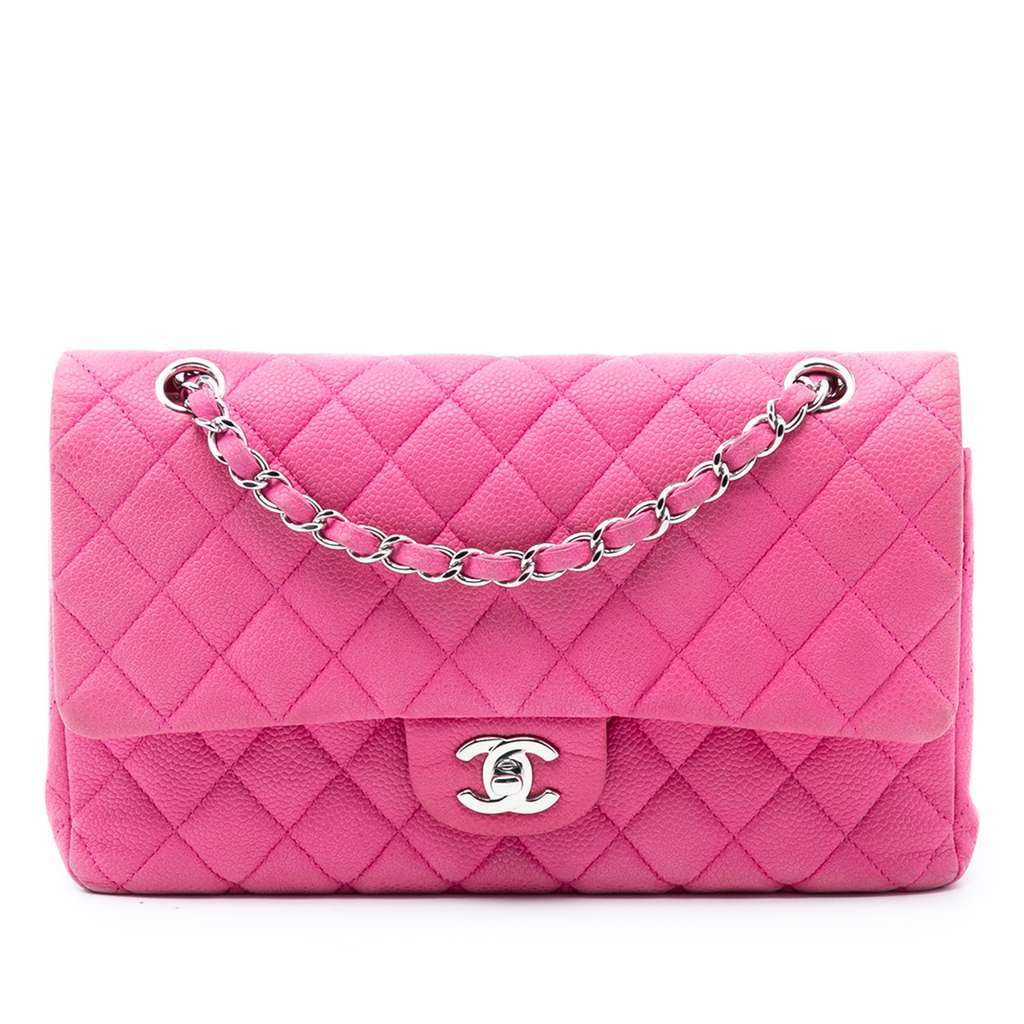 Chanel Medium Classic Caviar Double Flap Pink Leather Very good condition - Front View