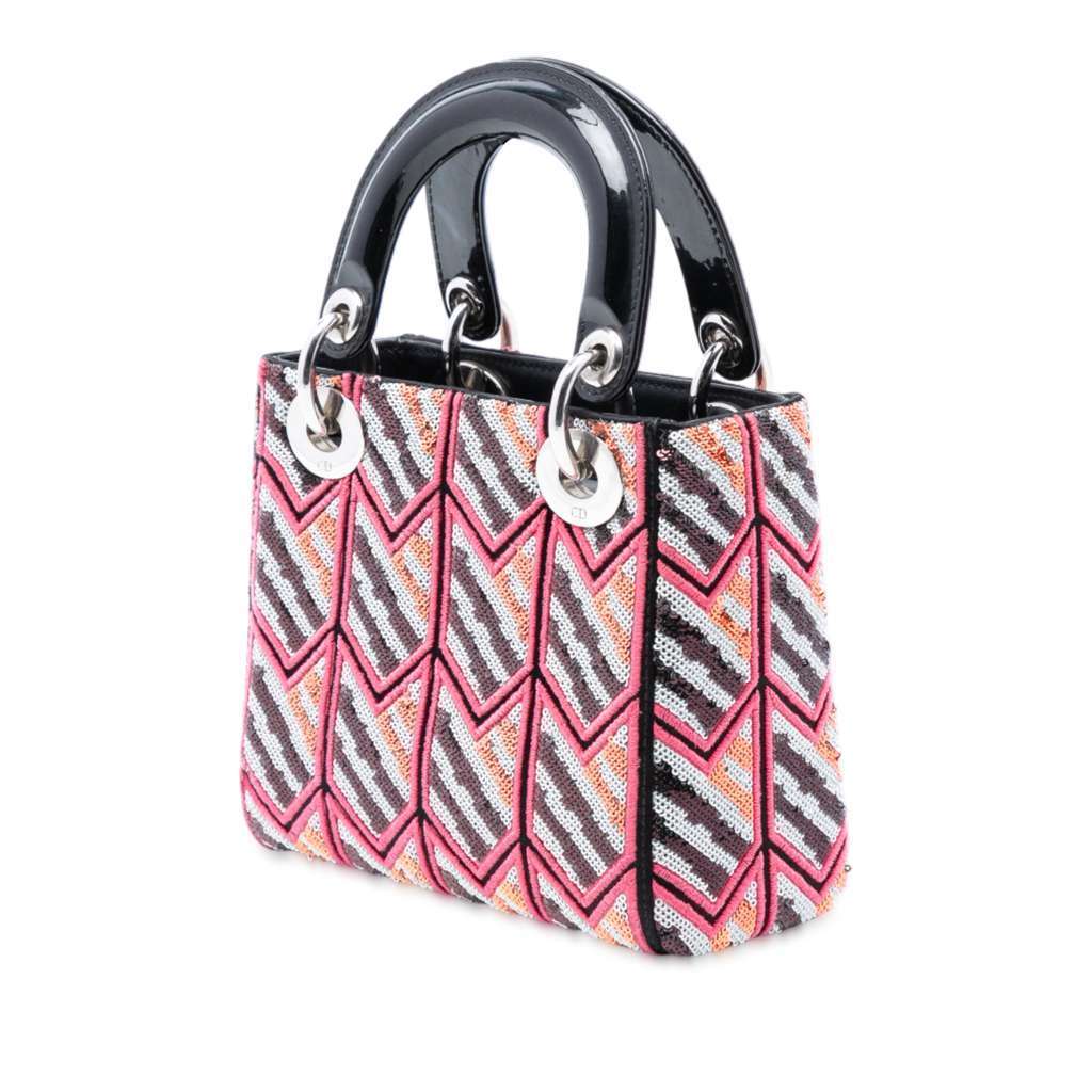 Dior Mini Patent Sequined Lady Dior Pink Leather Very good - Back View