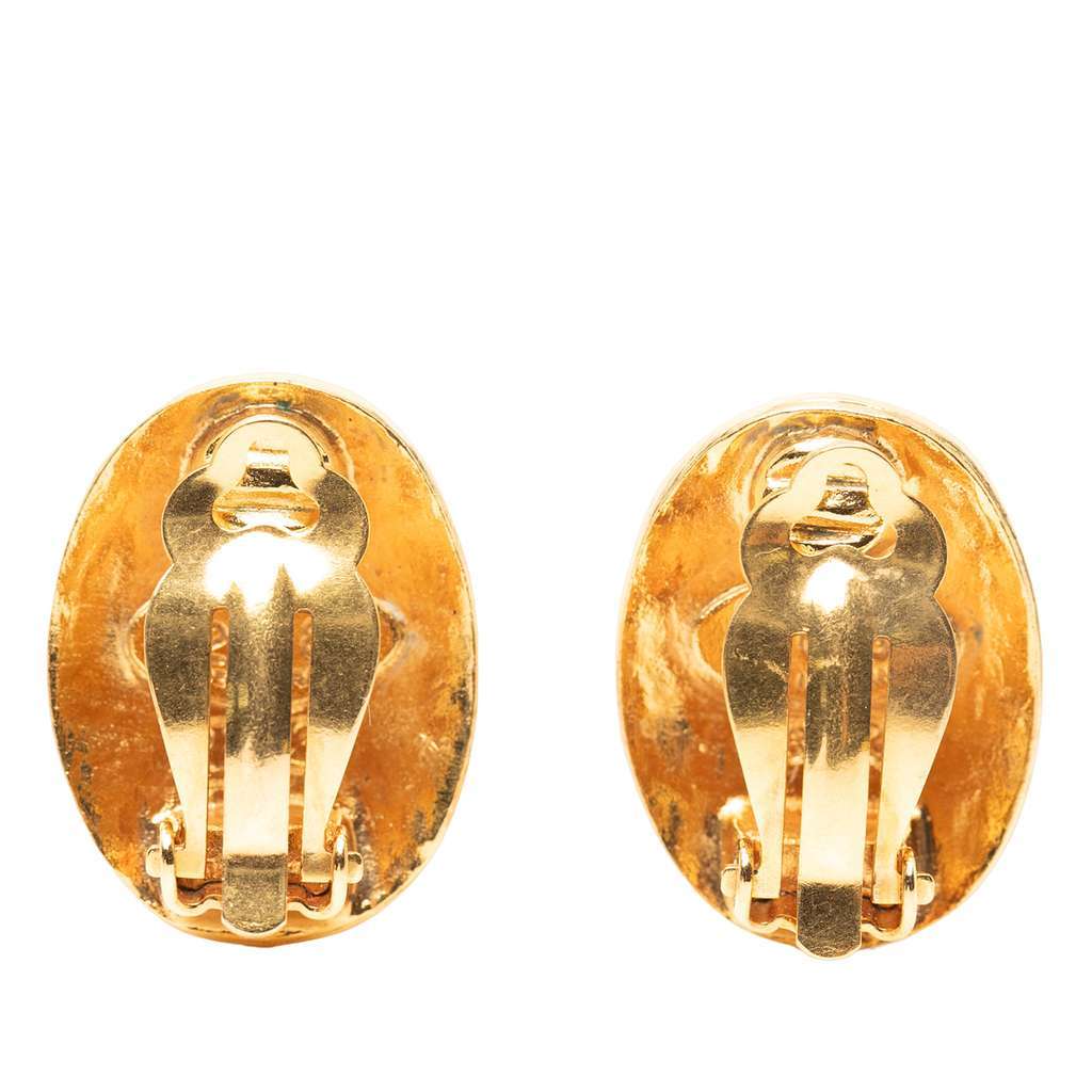 Chanel CC Gold Plated Logo Oval Clip On Earrings Gold Metal Very good - Back View