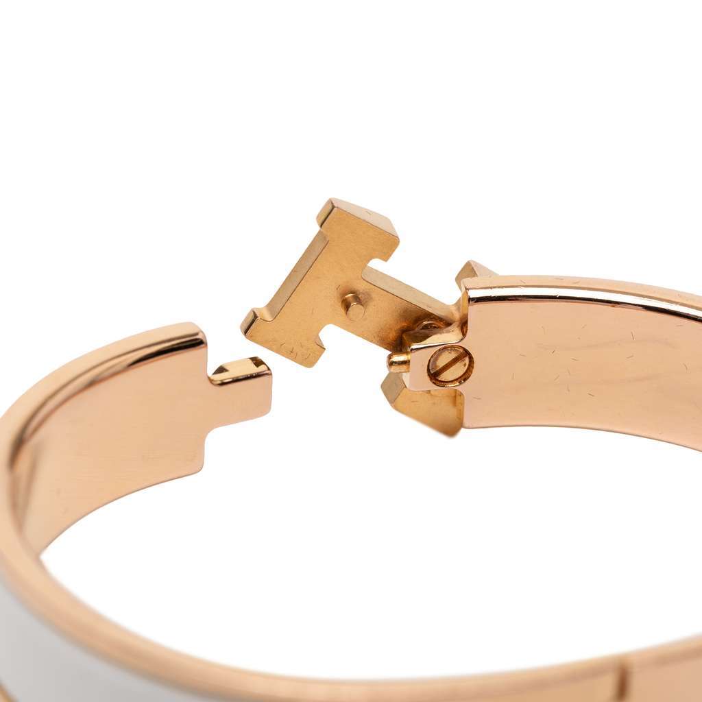 Hermès Narrow Enamel Clic H Bracelet PM White Good condition - Box View