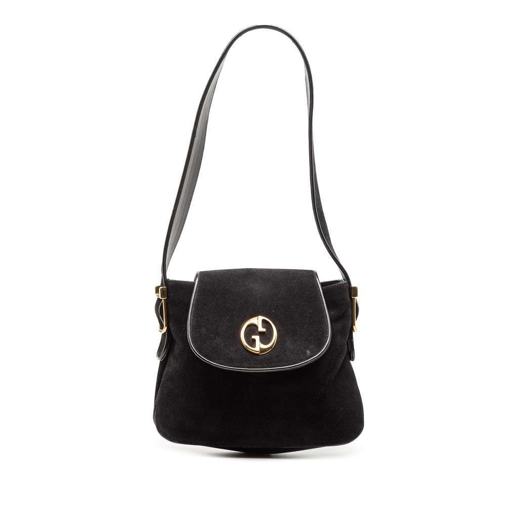 Gucci Suede 1973 Shoulder Bag Black Leather Very good - Front View