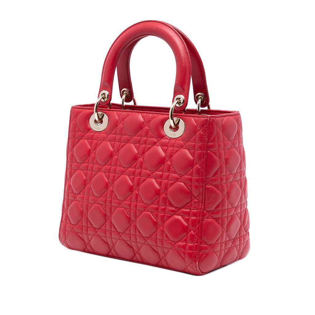 Dior Medium Lambskin Cannage Lady Dior Red Leather Good condition - Back View