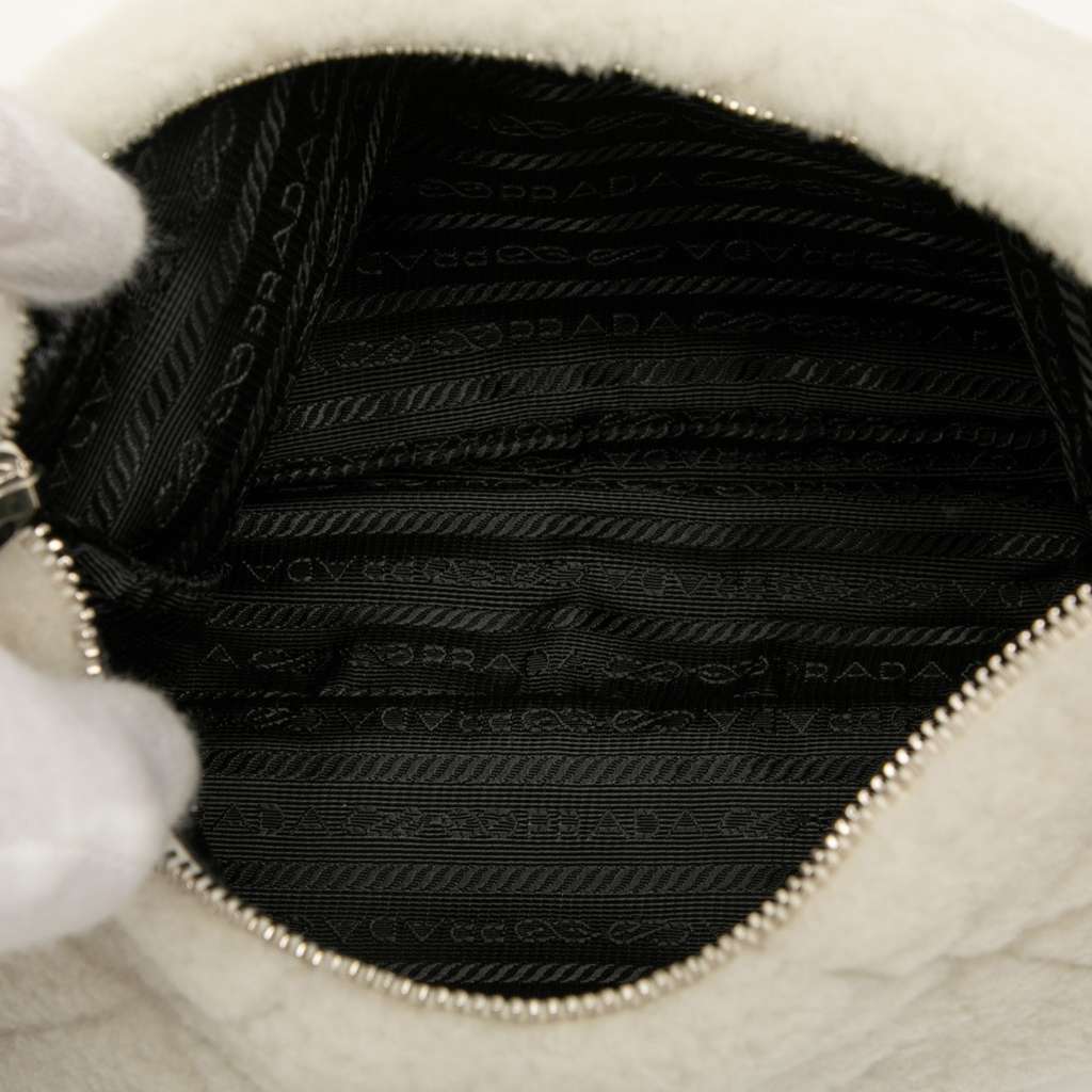Prada Quilted Shearling Padded Crossbody White Very good - Model View
