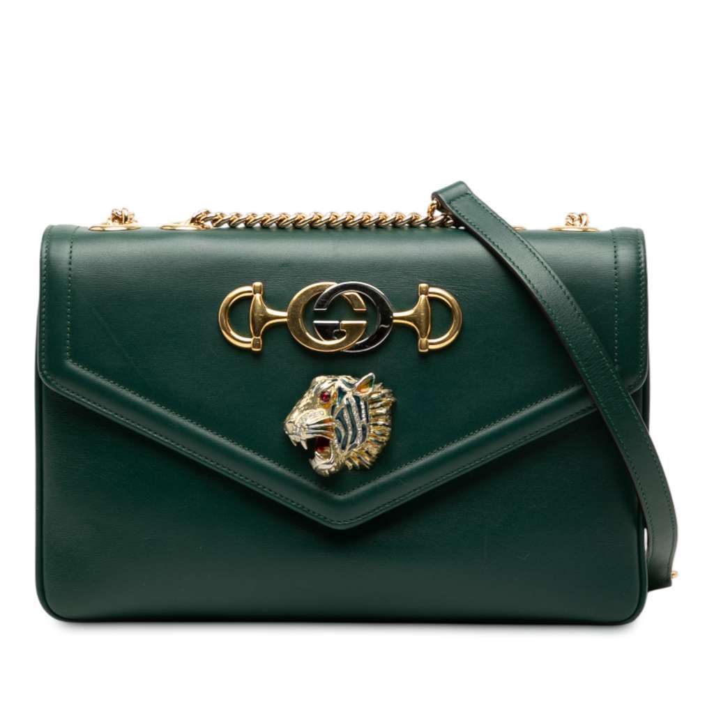 Gucci Medium Leather Rajah Crossbody Green Leather Very good - Front View