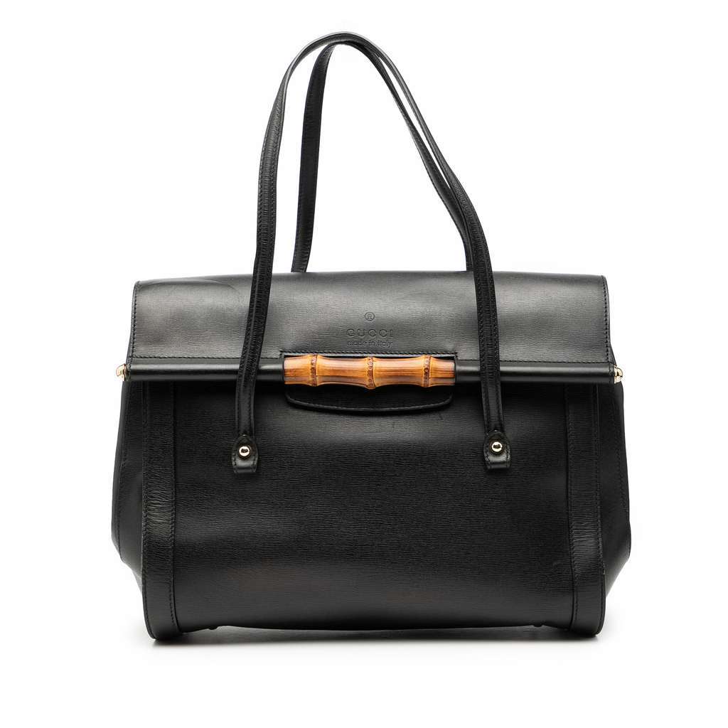 Gucci Large Leather Bamboo Bullet Tote Black Leather Good condition - Front View