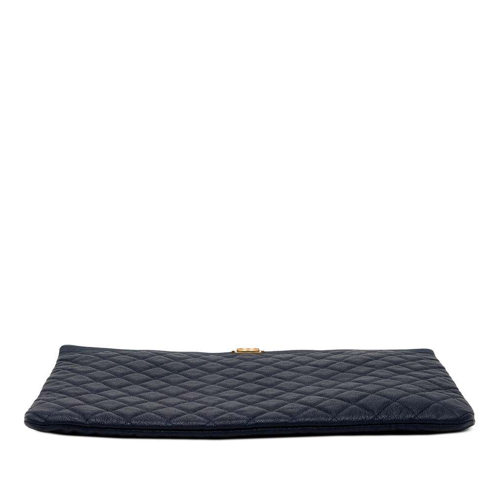 Chanel Large Quilted Caviar Boy O Case Clutch Blue Leather Good - Inside View