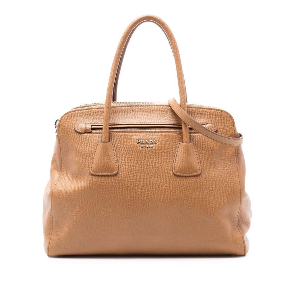 Prada Saffiano Cuir Satchel Brown Leather Very good - Front View