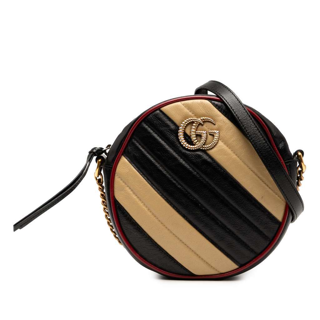 Gucci Mini GG Marmont Matelasse Leather Torchon Round Crossbody Black Leather Very good - Front View