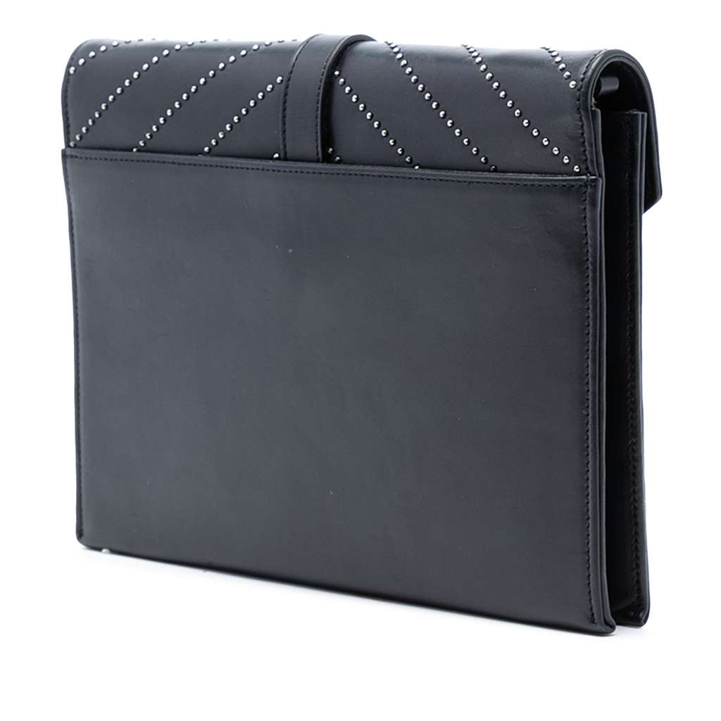 Saint Laurent Studded Chevron Calfskin Monogram Envelope Chain Flap Black Leather Very good - Back View