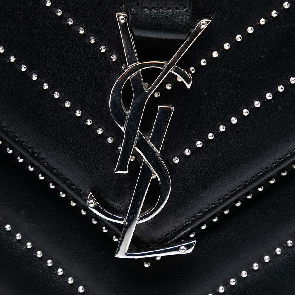 Saint Laurent Studded Chevron Calfskin Monogram Envelope Chain Flap Black Leather Very good - Box View