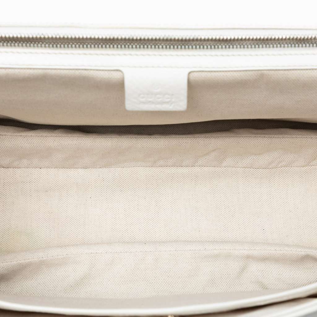 Gucci Large Pebbled Calfskin New Bamboo Top Handle Bag White Leather Good - Model View