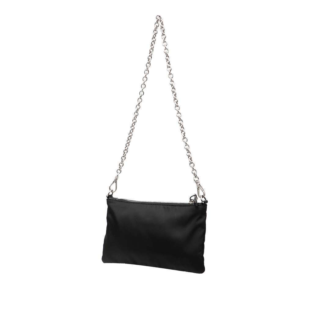 Prada Tessuto Saffiano Robot Chain Shoulder Bag Black Good - Back View