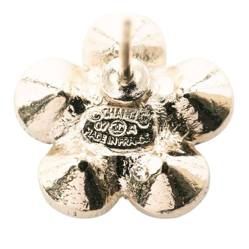 Chanel Gold Plated CC Crystal Floral Push Back Earrings Gold Metal Very good - Inside View