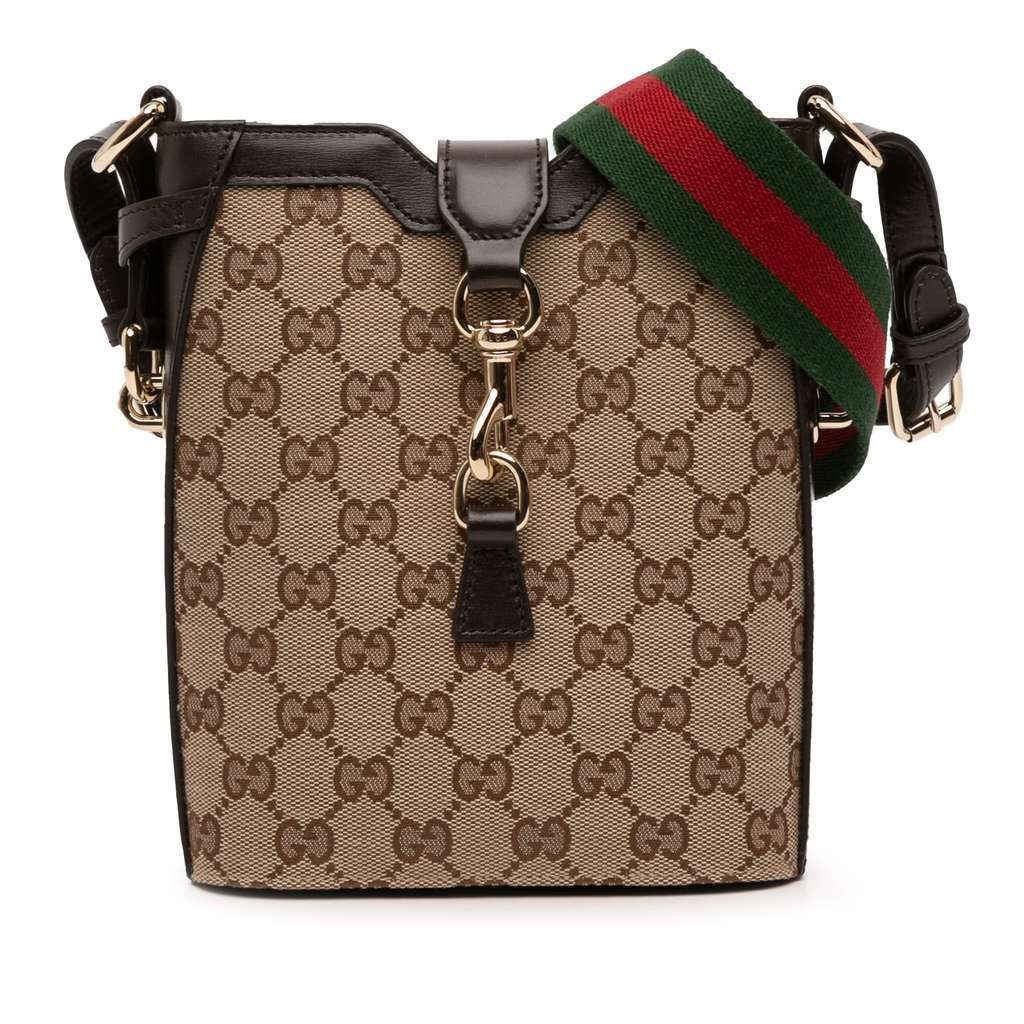 Gucci Mini GG Canvas Web Bucket Bag Brown Canvas Very good - Front View