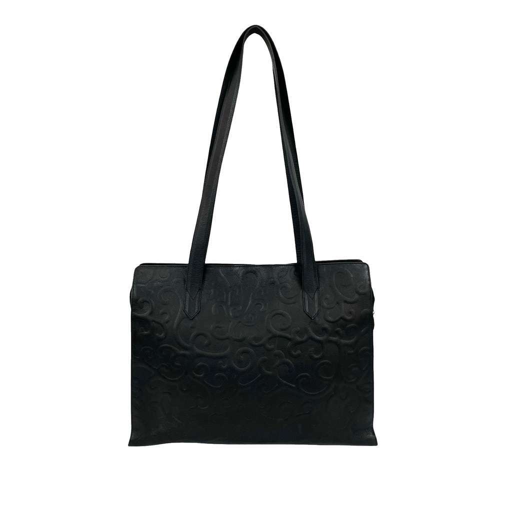 Saint Laurent Arabesque Embossed Leather Tote Black Leather Good - Back View