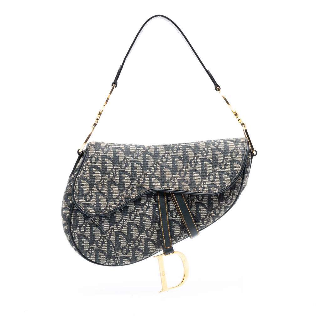 Dior Diorissimo Canvas Saddle Bag Blue Canvas Very good condition - Front View