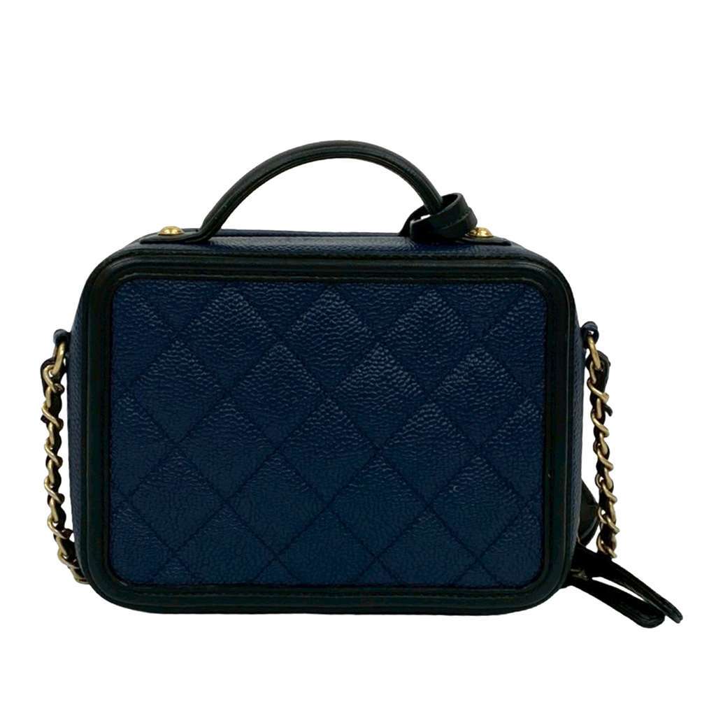 Chanel Small Bicolor Caviar CC Filigree Vanity Case Blue Leather Very good condition - Back View