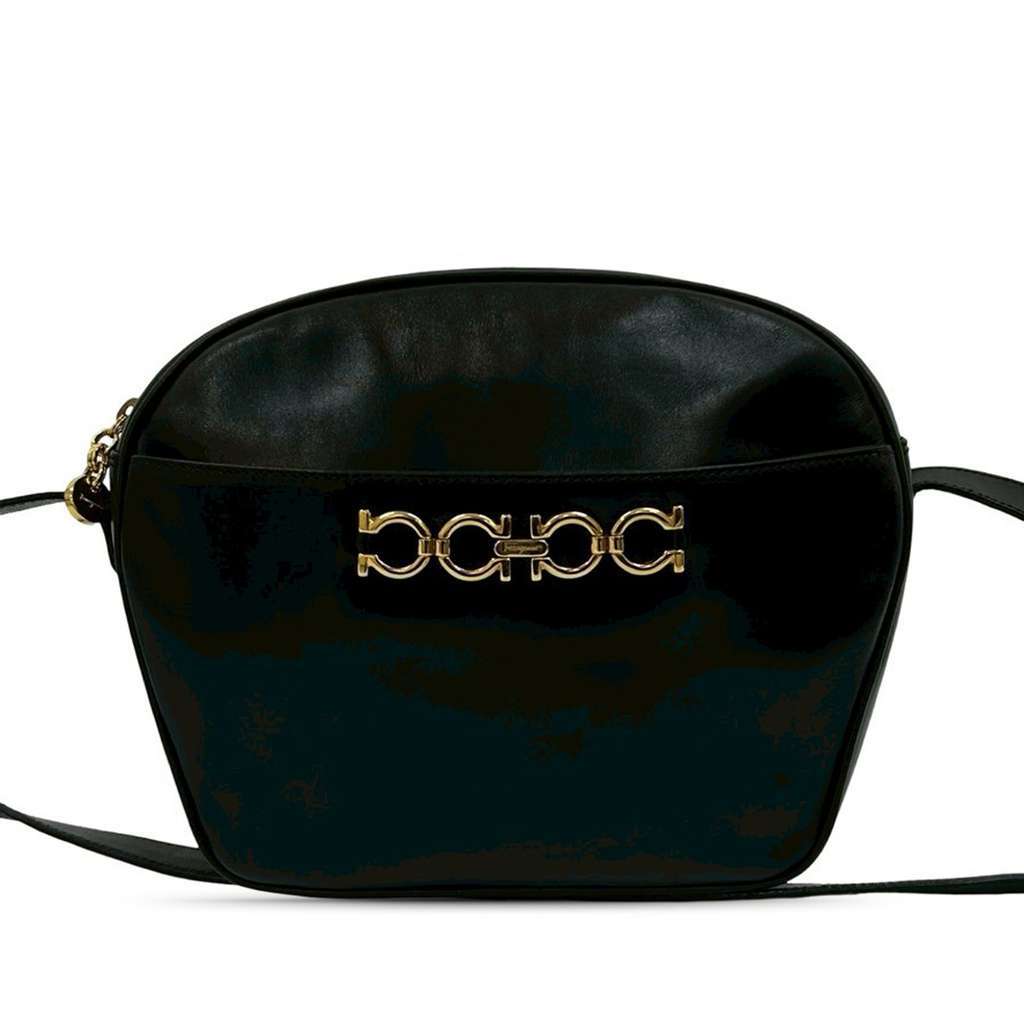 Salvatore Ferragamo Leather Gancini Crossbody Black Leather Good - Front View