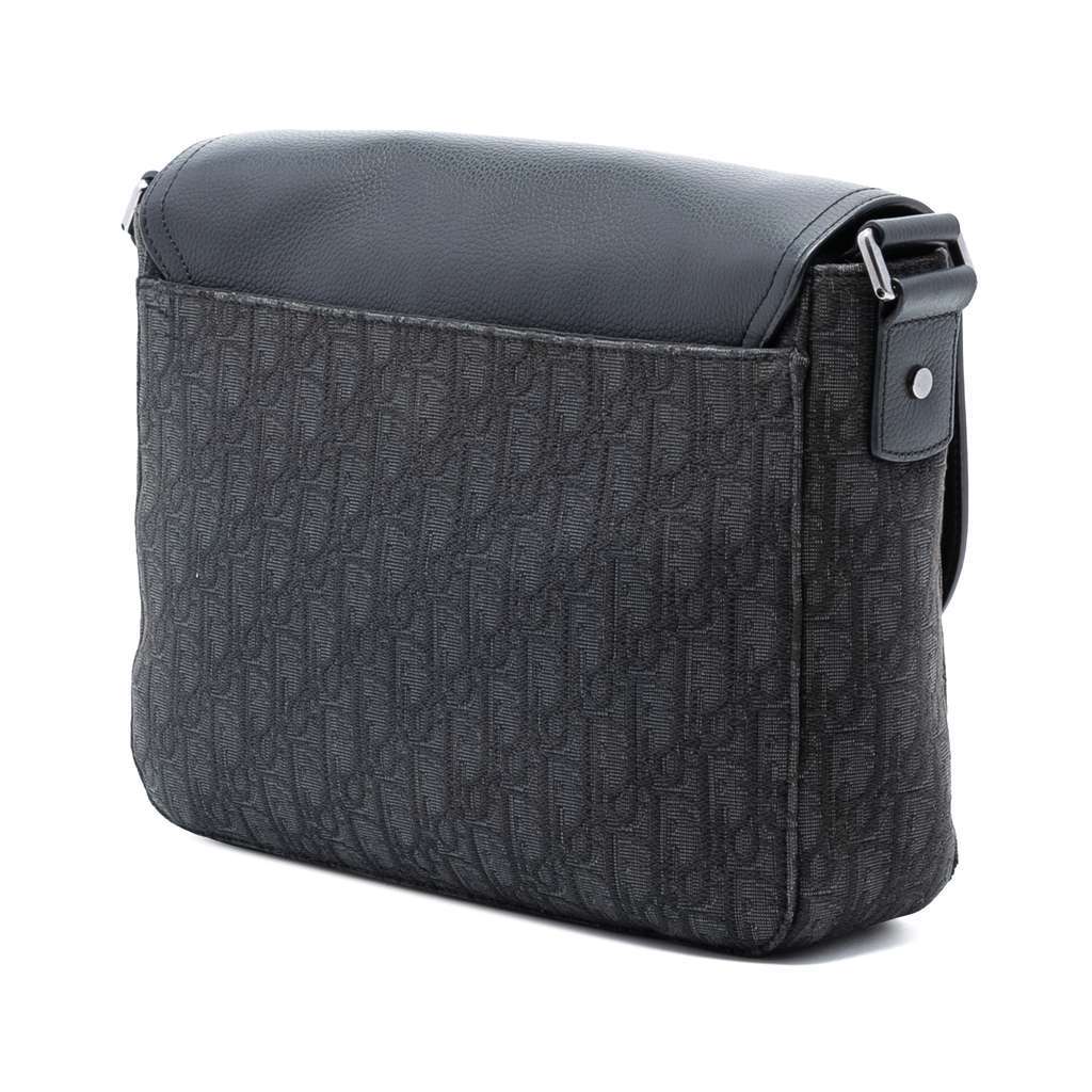 Dior Medium Oblique Canvas and Grained Calfskin Saddle Messenger Bag with Flap Black Canvas Good condition - Back View
