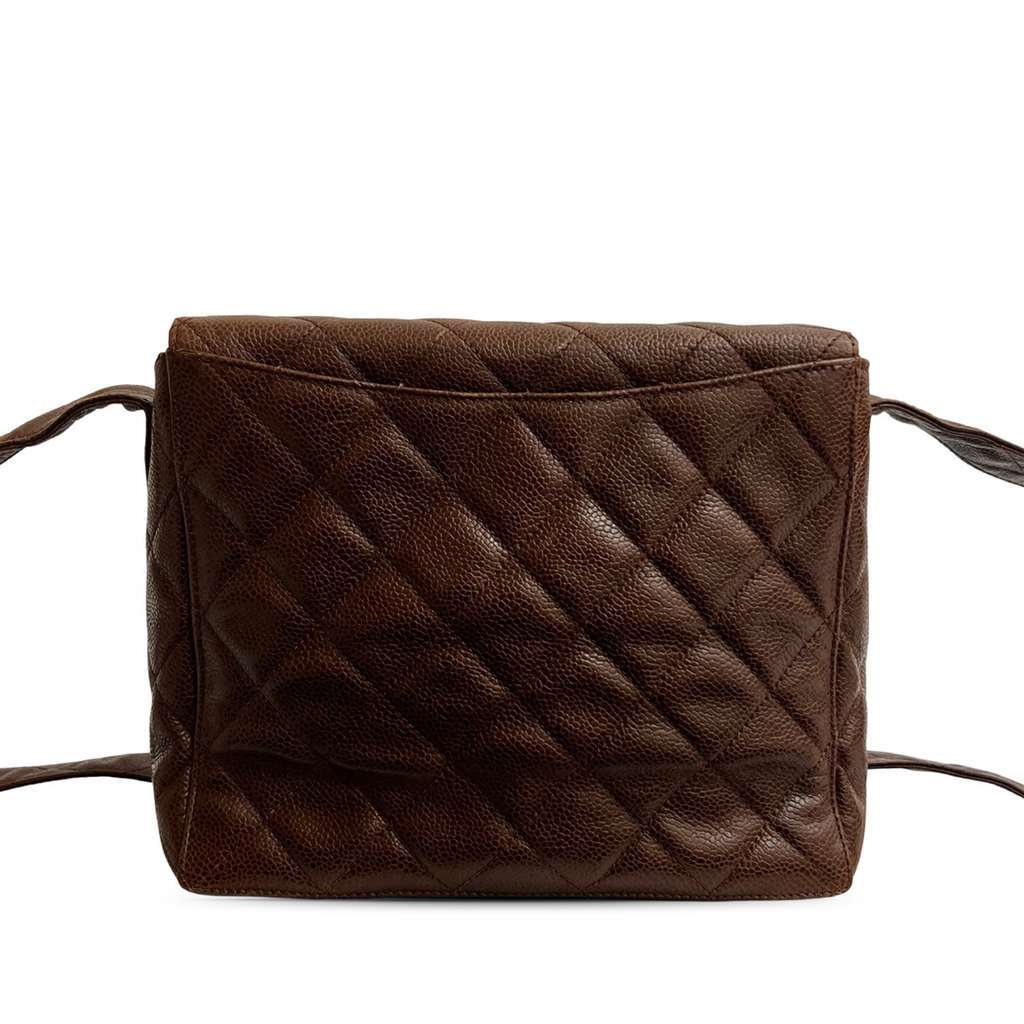 Chanel CC Quilted Caviar Turnlock Crossbody Brown Leather Good - Back View